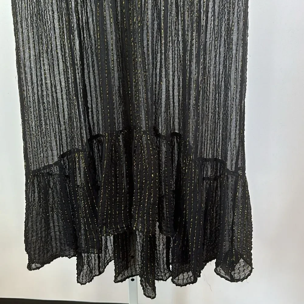 FLOREAT ANTHROPOLOGIE Women's Metallic Stripe Annency Midi Dress Black Size 10